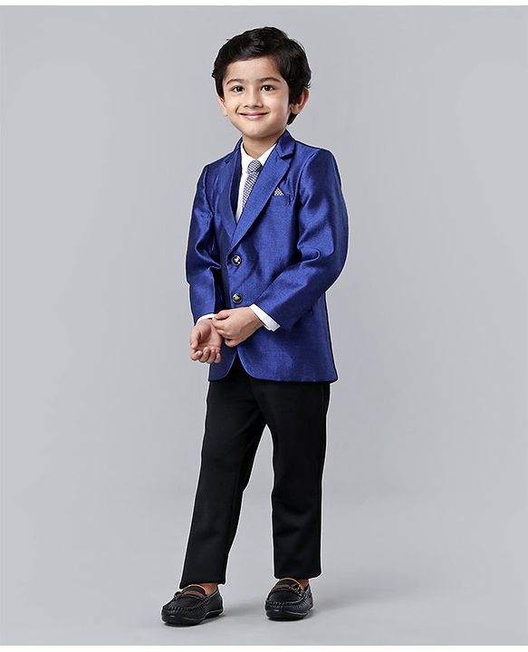 Babyhug Full Sleeves Solid Four Piece Party Suit - Blue