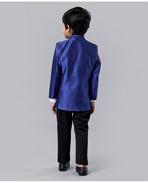 Babyhug Full Sleeves Solid Four Piece Party Suit - Blue