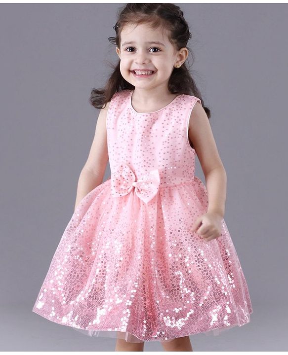 Babyhug Sleeveless Sequins Party Frock - Pink