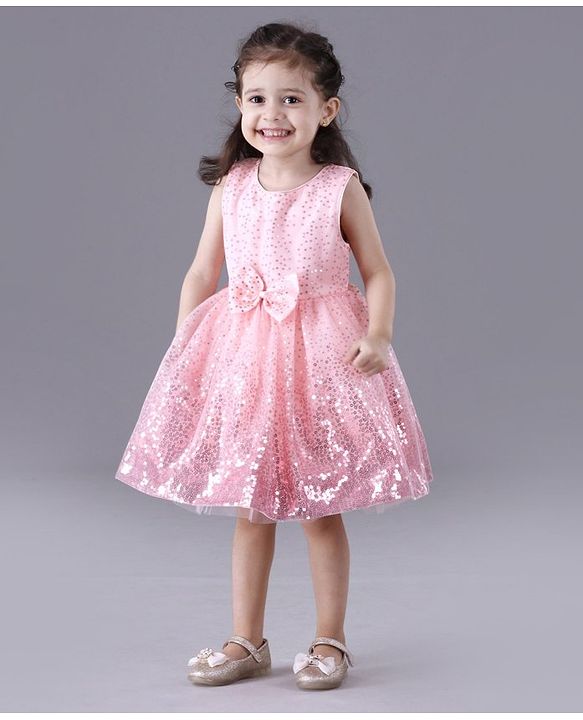 Babyhug Sleeveless Sequins Party Frock - Pink