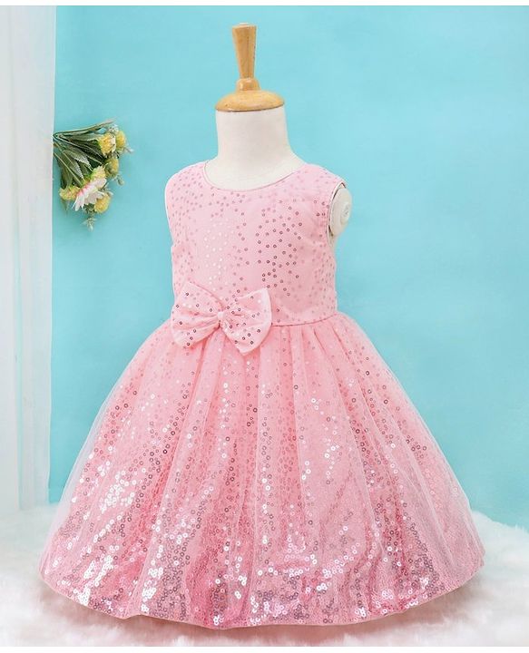 Babyhug Sleeveless Sequins Party Frock - Pink