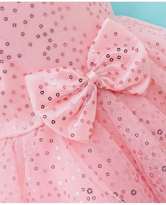 Babyhug Sleeveless Sequins Party Frock - Pink
