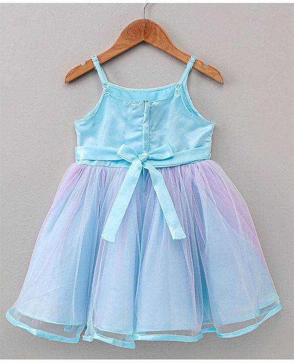Babyhug Singlet Sleeves Frock With Bow Applique - Blue