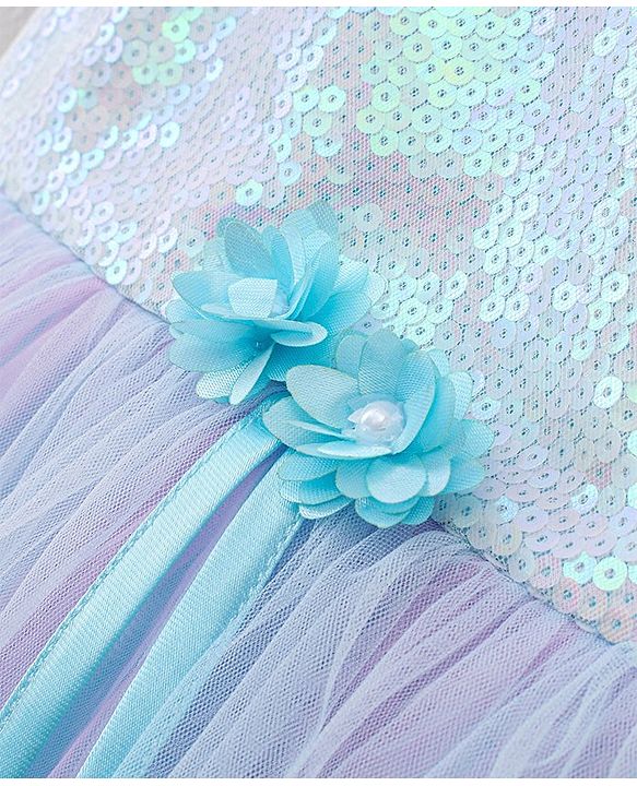 Babyhug Singlet Sleeves Frock With Bow Applique - Blue