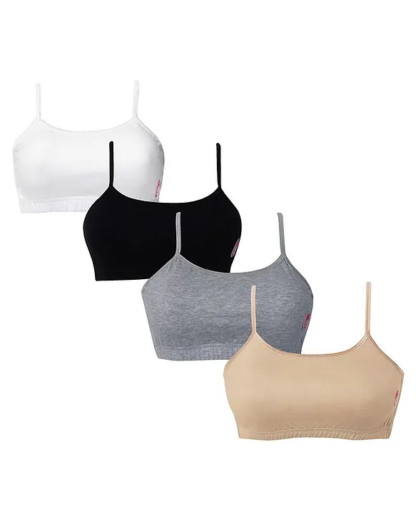 Buy Dchica Set Of 4 Beginner Sports Bras For Girls White Black Grey Beige  for Girls (10-12Years) Online in India, Shop at  - 9655666