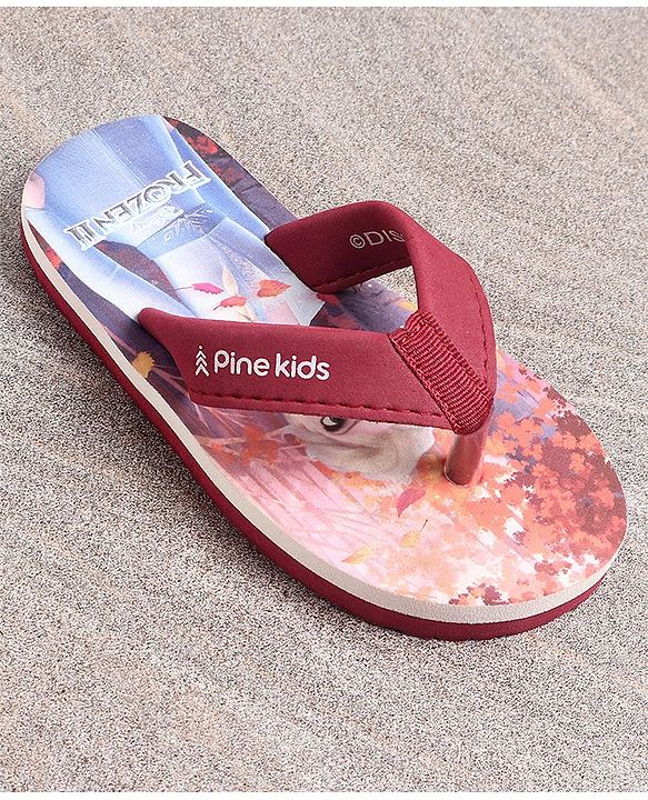 Pine Kids Flip Flops Elsa Print - Maroon Blue