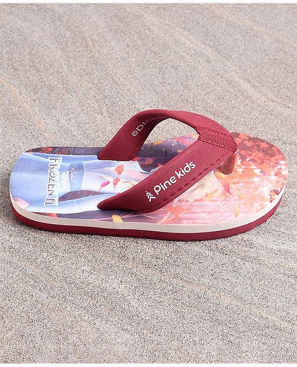 Pine Kids Flip Flops Elsa Print - Maroon Blue