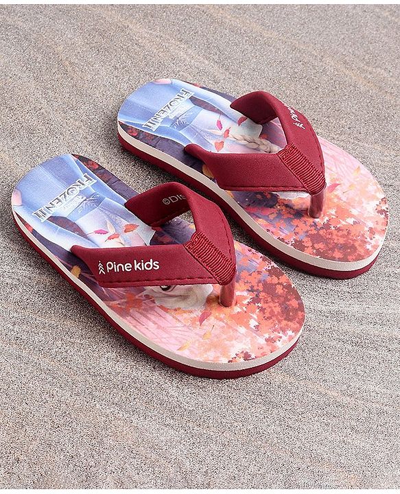 Pine Kids Flip Flops Elsa Print - Maroon Blue