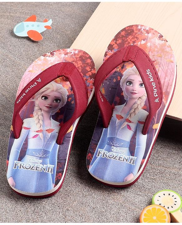 Pine Kids Flip Flops Elsa Print - Maroon Blue