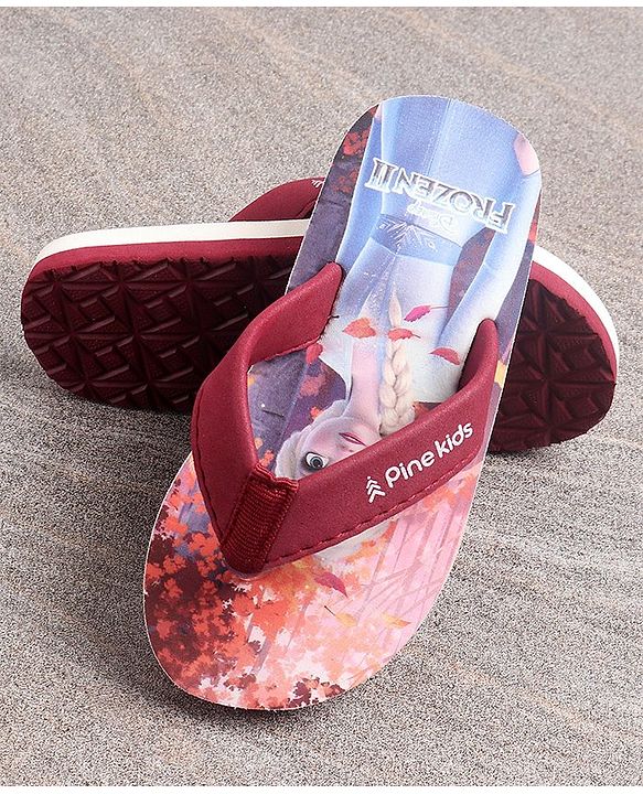 Pine Kids Flip Flops Elsa Print - Maroon Blue
