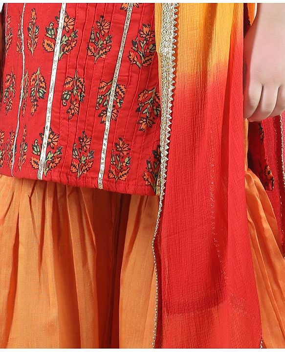 Babyhug Three Fourth Sleeves Kurti with Pant & Dupatta - Red