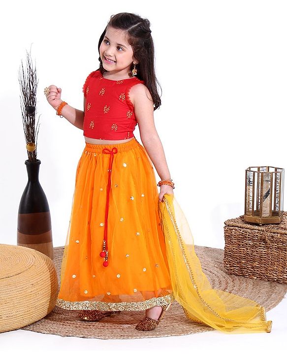 Babyhug Sleeveless Choli & Lehenga with Dupatta - Orange