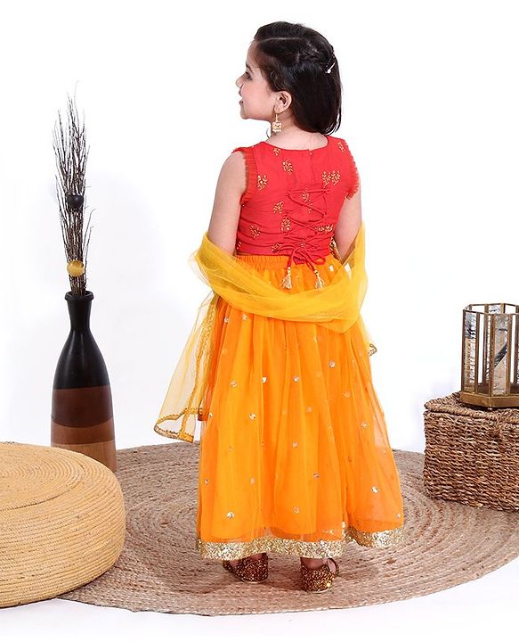 Babyhug Sleeveless Choli & Lehenga with Dupatta - Orange
