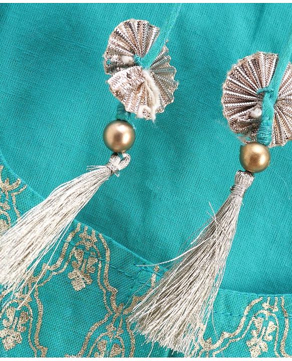 Babyhug Sleeveless Choli & Lehenga With Dupatta - Turquoise Green  Pink