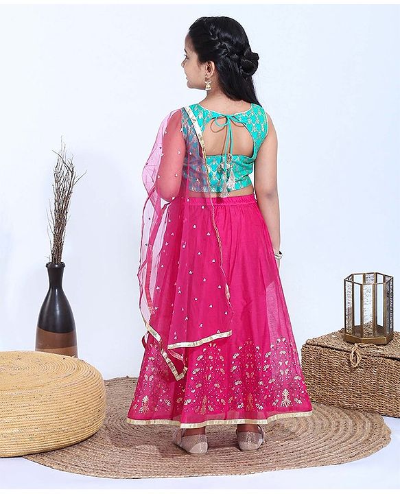 Babyhug Sleeveless Choli & Lehenga With Dupatta - Turquoise Green  Pink