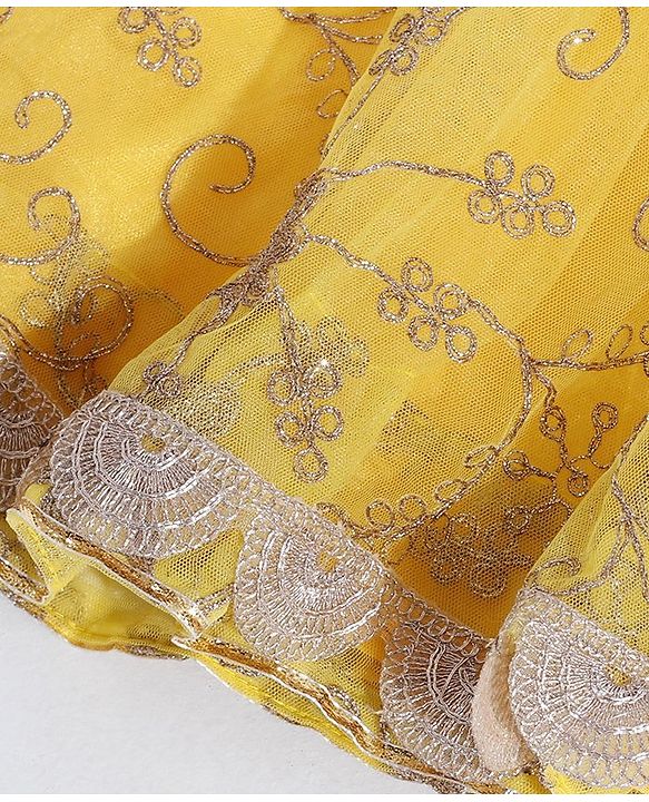 Babyhug Sleeveless Embroidered Choli & Lehenga With Dupatta - Pink Yelow
