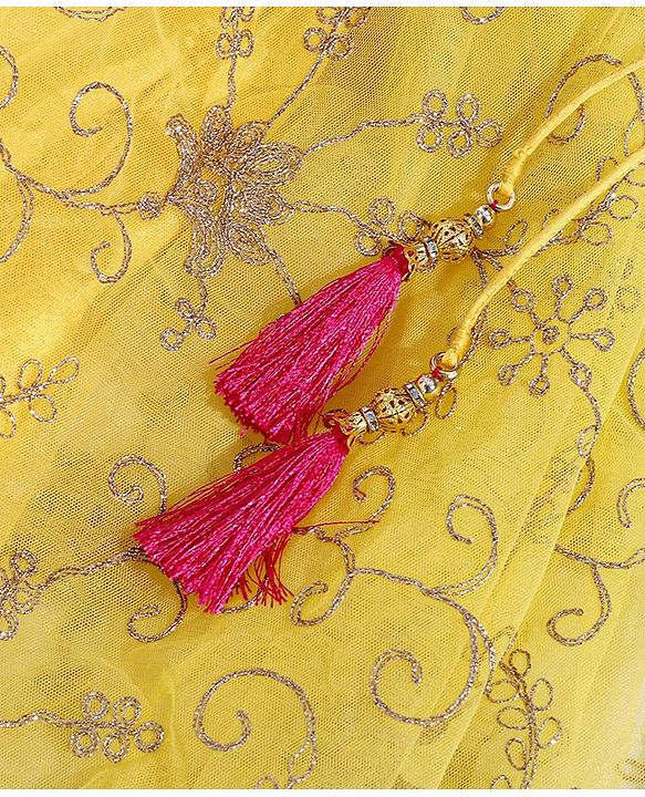 Babyhug Sleeveless Embroidered Choli & Lehenga With Dupatta - Pink Yelow