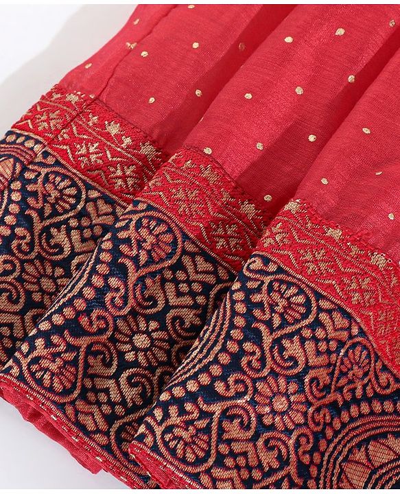 Babyhug Short Sleeves Choli & Lehenga with Dupatta - Blue Red