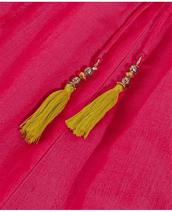 Babyhug Cap Sleeeve Choli Lehenga Dupatta Set Floral Embroidery - Fuschia Mustard