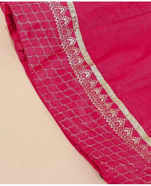 Babyhug Cap Sleeeve Choli Lehenga Dupatta Set Floral Embroidery - Fuschia Mustard