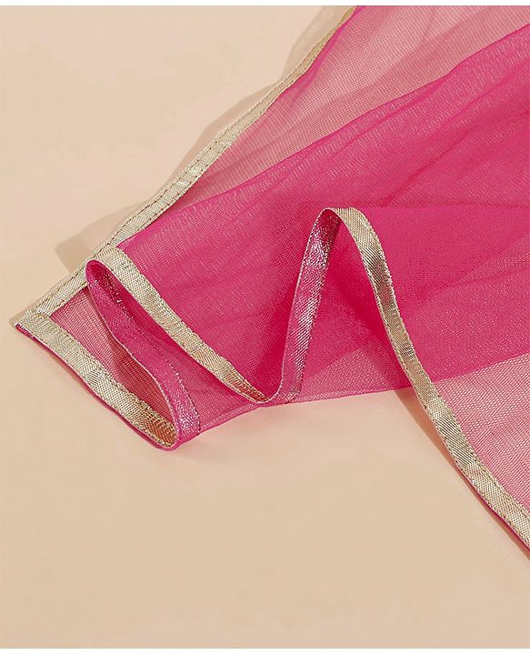 Babyhug Cap Sleeeve Choli Lehenga Dupatta Set Floral Embroidery - Fuschia Mustard