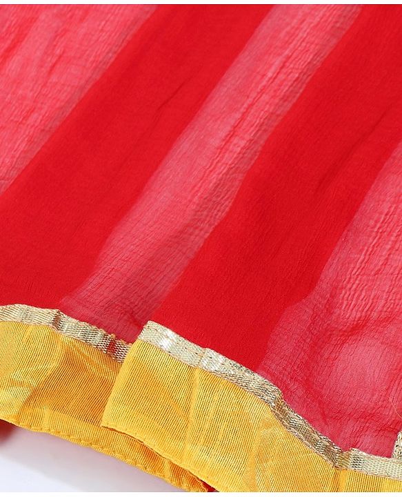 Babyhug Sleeveless Choli & Lehenga With Dupatta Floral Print -Red Yellow