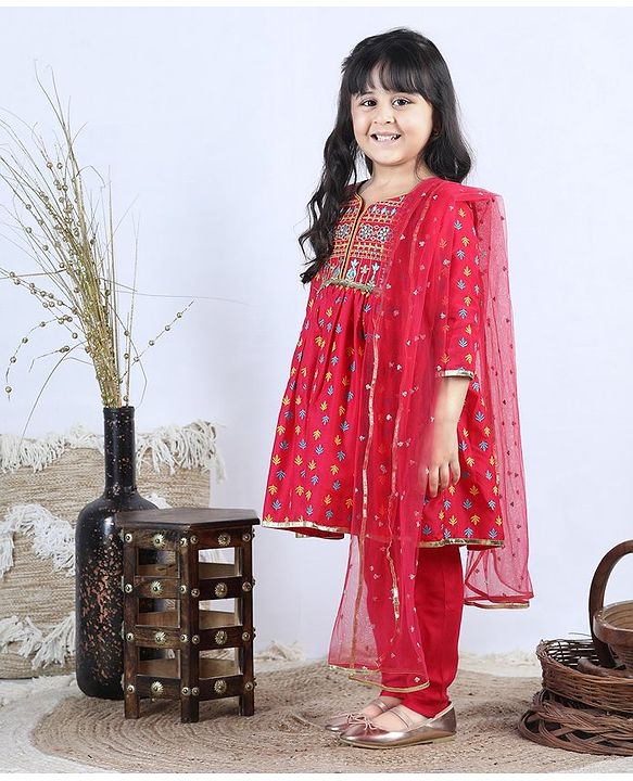 Babyhug Three Fourth Sleeves Kurti with Pant & Dupatta - Pink