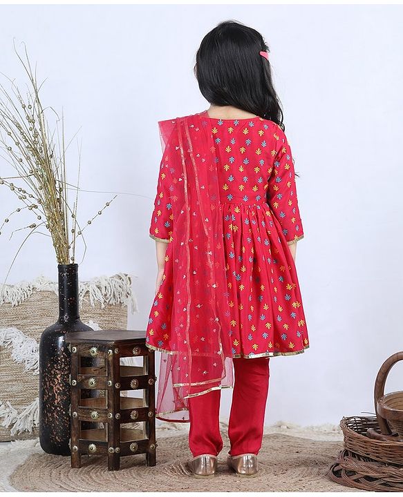 Babyhug Three Fourth Sleeves Kurti with Pant & Dupatta - Pink