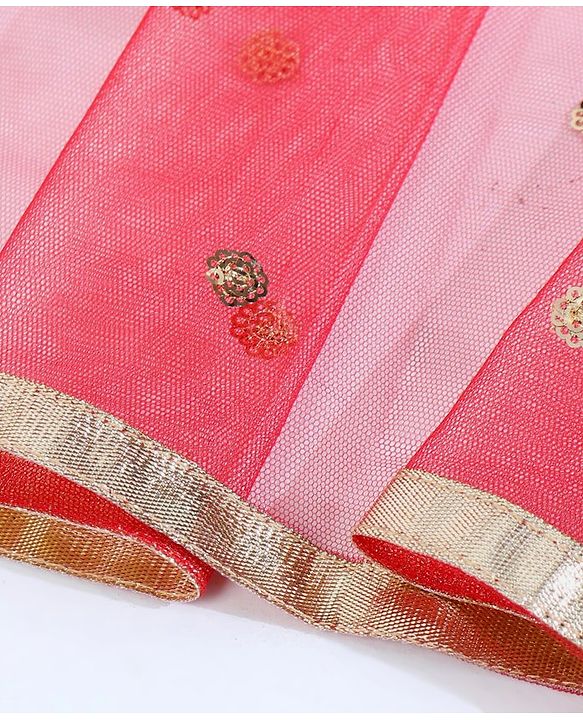 Babyhug Sleeveless Kurti & Churidaar With Dupatta Floral Embroidery - Red