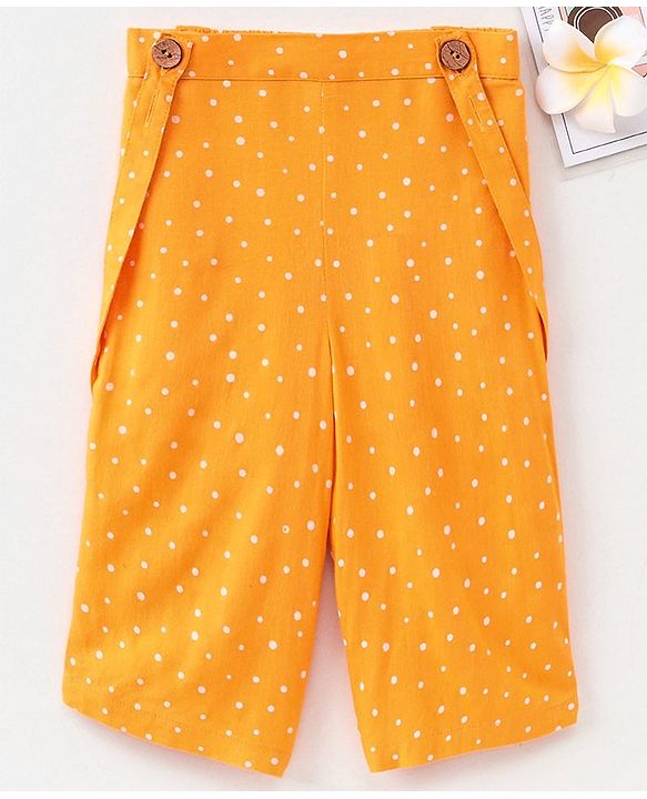 Babyhug Printed Capri With Suspenders - Yellow