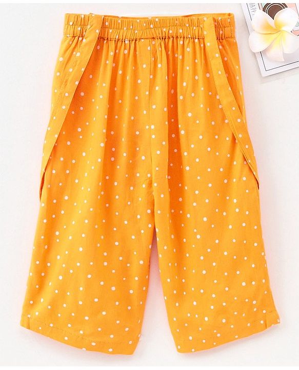 Babyhug Printed Capri With Suspenders - Yellow