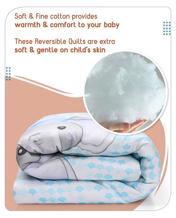Babyhug Premium 180 TC Cotton Baby Bedding Essentials Set Pack of 6 Elephant Theme -Blue