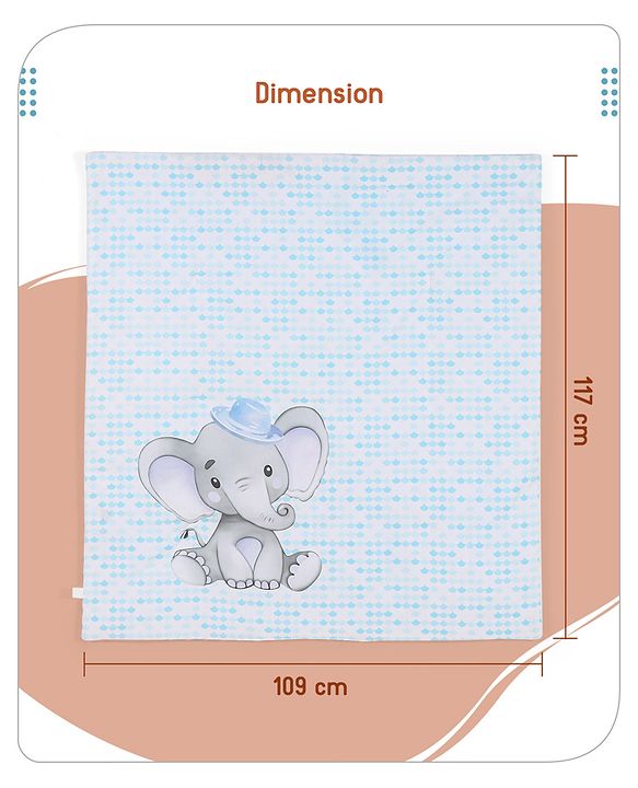 Babyhug Premium 180 TC Cotton Baby Bedding Essentials Set Pack of 6 Elephant Theme -Blue