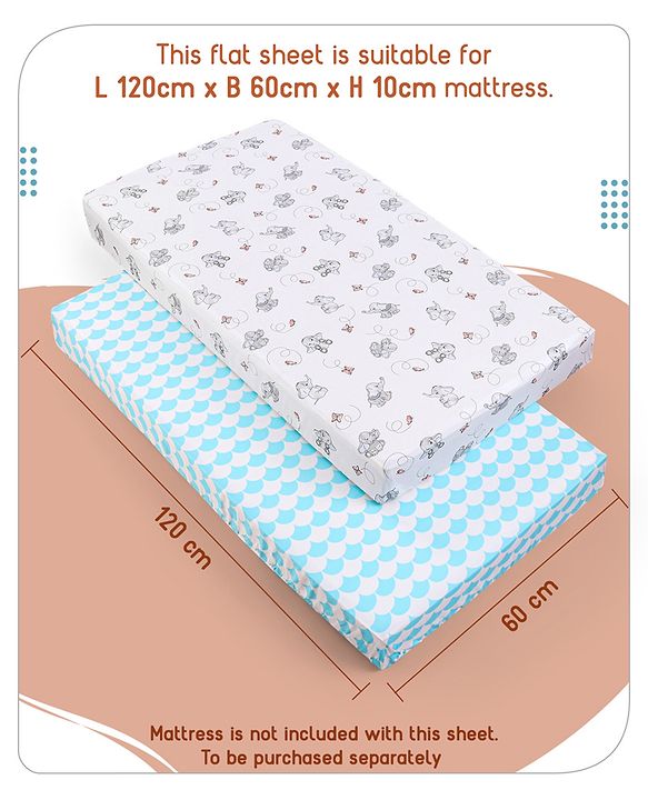 Babyhug Premium 180 TC Cotton Baby Bedding Essentials Set Pack of 6 Elephant Theme -Blue