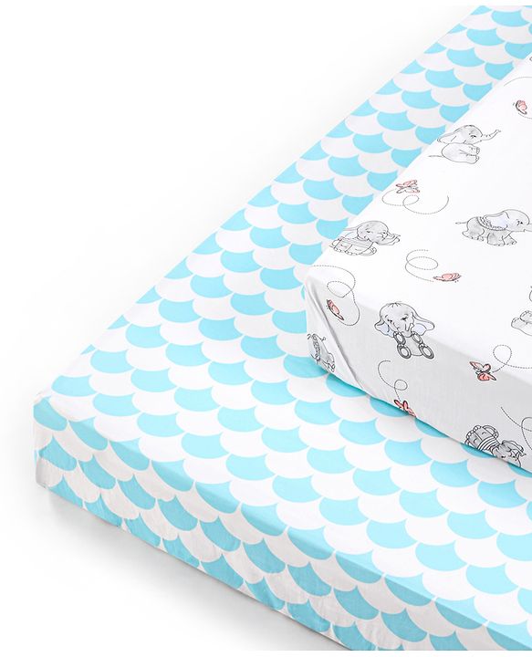 Babyhug Premium 180 TC Cotton Baby Bedding Essentials Set Pack of 6 Elephant Theme -Blue