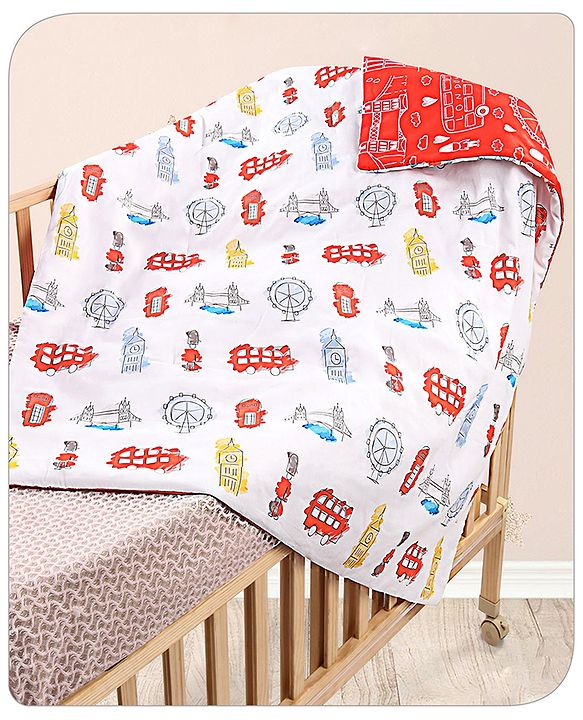 Babyhug Premium 180 TC Cotton Baby Double Sided Comforter London Street Theme-Red