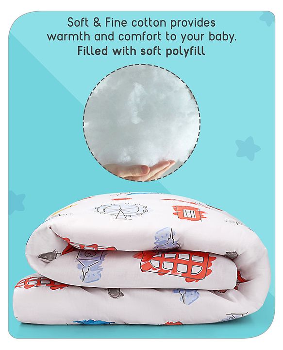 Babyhug Premium 180 TC Cotton Baby Double Sided Comforter London Street Theme-Red
