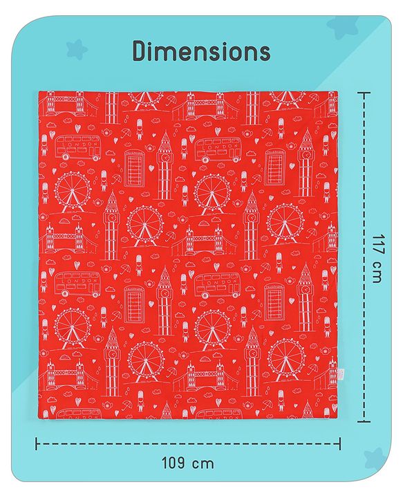 Babyhug Premium 180 TC Cotton Baby Double Sided Comforter London Street Theme-Red