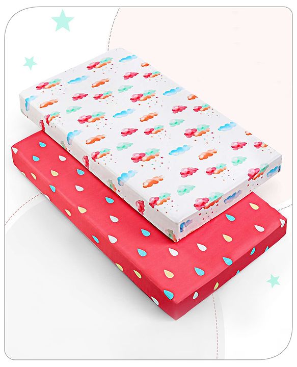 Babyhug Premium 180 TC Cotton Fitted Crib Sheet Set of 2 Rainbow Theme-Multicolor