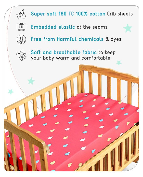 Babyhug Premium 180 TC Cotton Fitted Crib Sheet Set of 2 Rainbow Theme-Multicolor