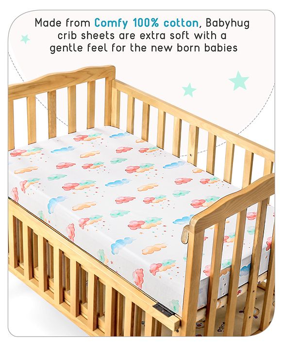 Babyhug Premium 180 TC Cotton Fitted Crib Sheet Set of 2 Rainbow Theme-Multicolor
