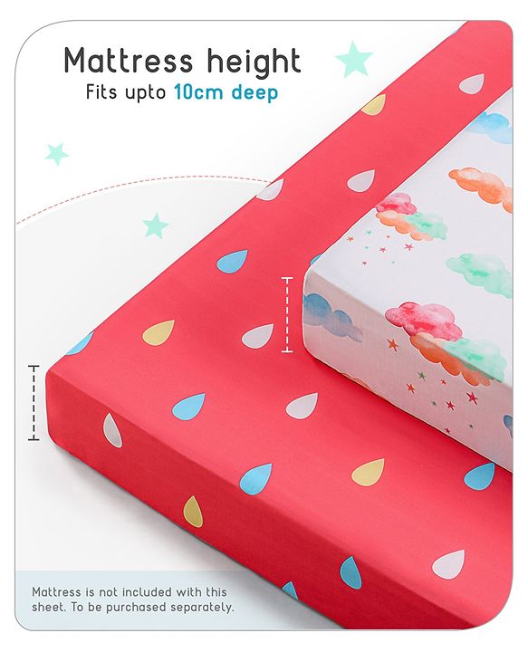 Babyhug Premium 180 TC Cotton Fitted Crib Sheet Set of 2 Rainbow Theme-Multicolor