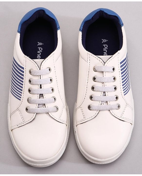 Pine Kids Casual Elasticated Lace Closure Shoes with Chunky Sole - White Royal Blue