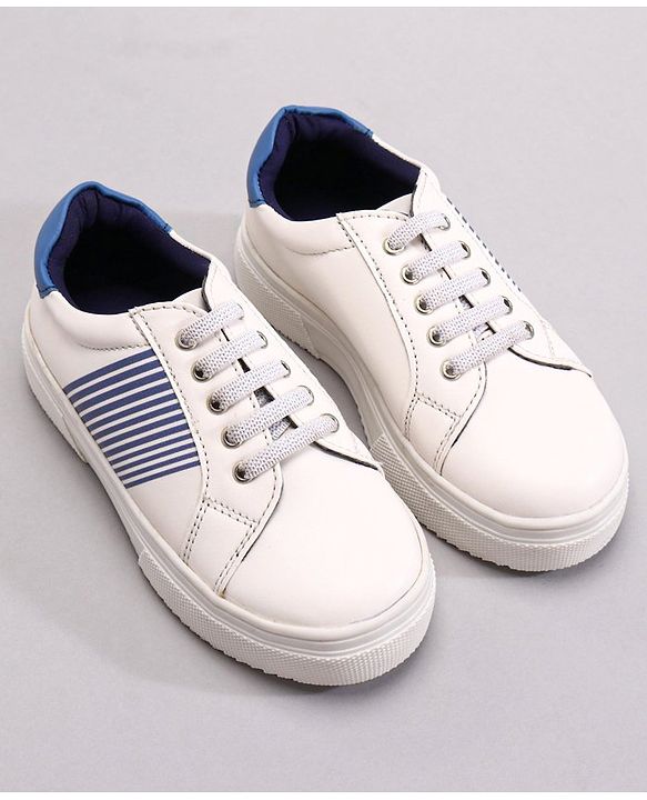 Pine Kids Casual Elasticated Lace Closure Shoes with Chunky Sole - White Royal Blue