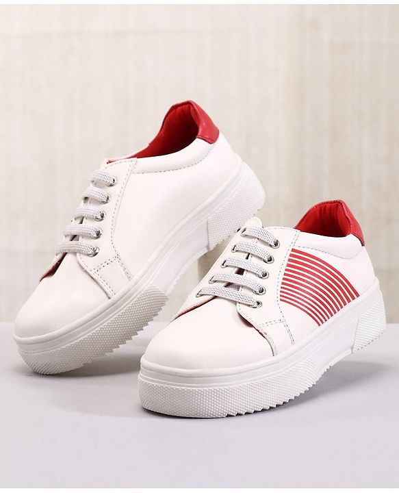 Pine Kids Casual Elasticated Lace Closure Shoes with Chunky Sole - White Royal Blue
