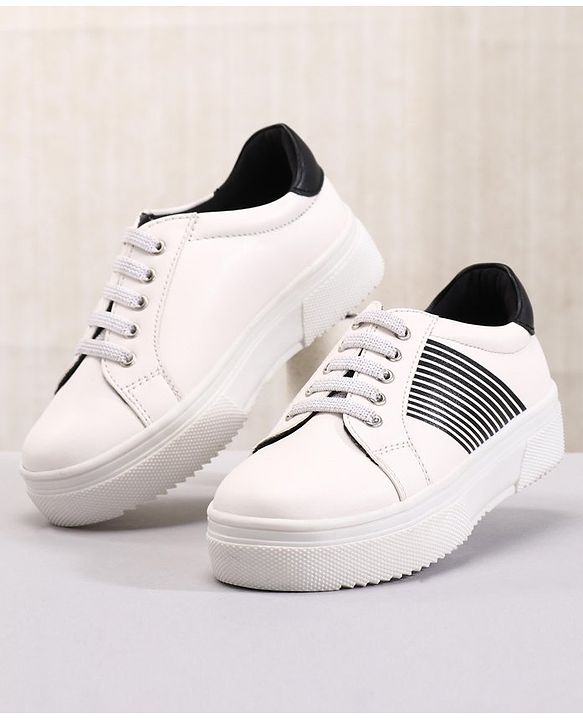 Pine Kids Casual Elasticated Lace Closure Shoes with Chunky Sole - White Royal Blue
