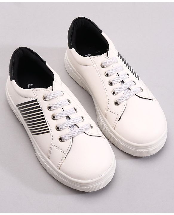 Pine Kids Casual Elasticated Lace Closure Shoes with Chunky Sole - White Royal Blue