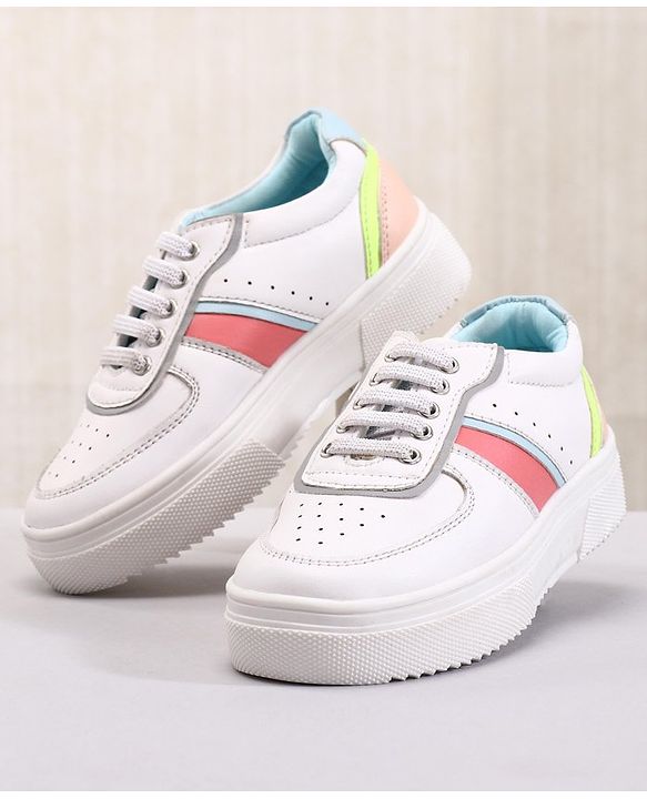 Pine Kids Casual Elasticated Lace Closure Shoes with Chunky Sole - White Pink