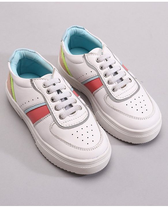 Pine Kids Casual Elasticated Lace Closure Shoes with Chunky Sole - White Pink