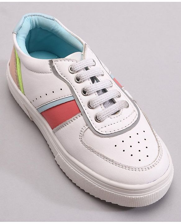Pine Kids Casual Elasticated Lace Closure Shoes with Chunky Sole - White Pink